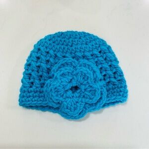 Teal Crochet Newborn Hat with Flower – Handmade Style